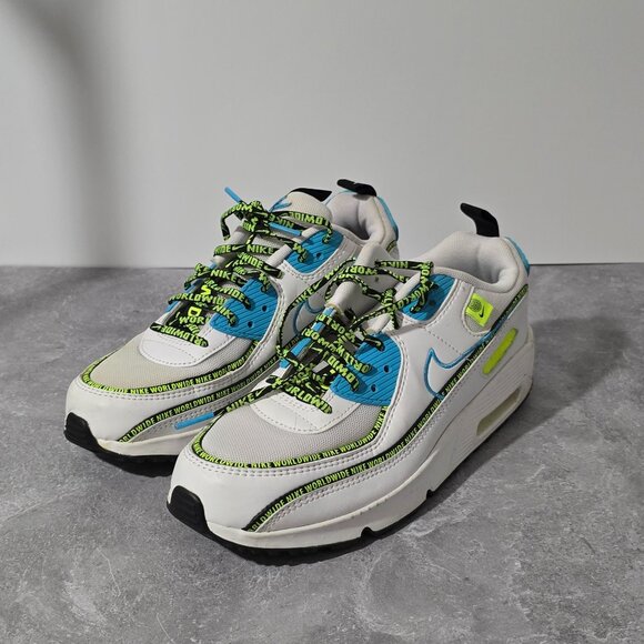 Nike Air Max 90 SE GS 'Worldwide Pack Blue Fury Volt 6.5Youth Sneakers - Picture 1 of 10